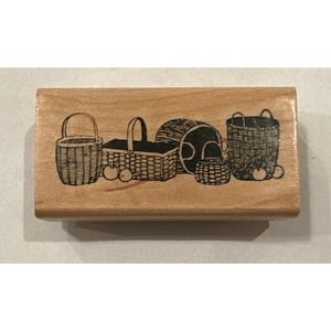STRAW BASKET BORDER Apples Occasion DELAFIELD E432 Wood Mount Craft RUBBER STAMP